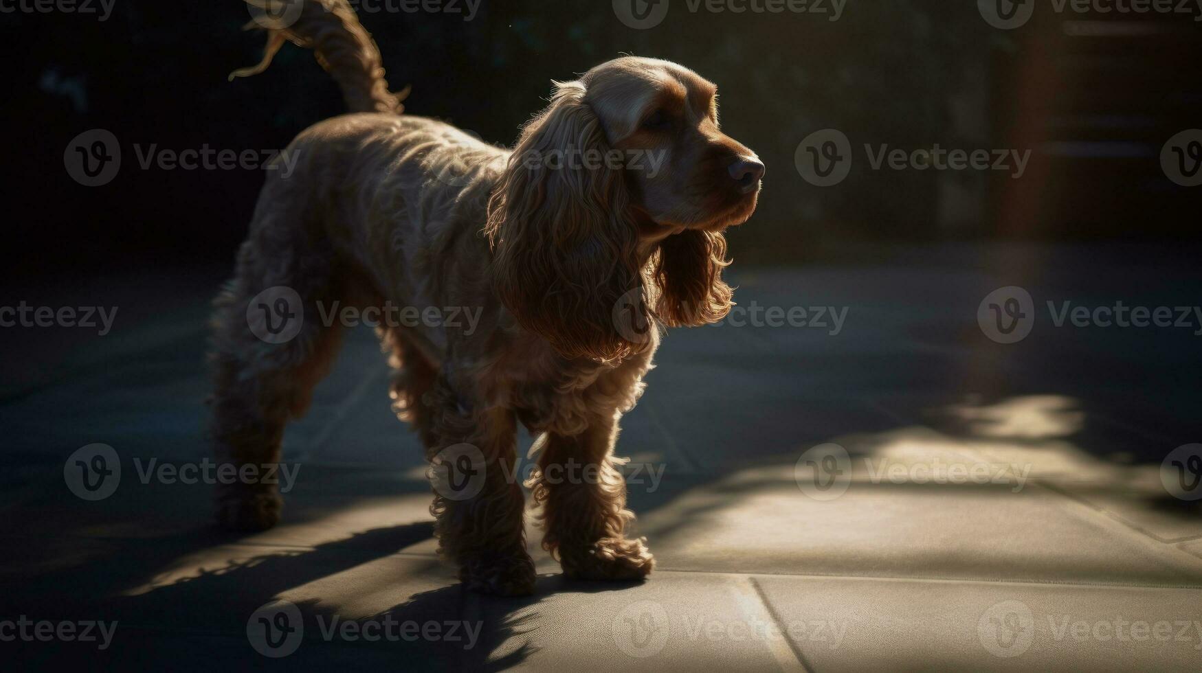 A Cocker Spaniel chasing its shadow in the afternoon photo