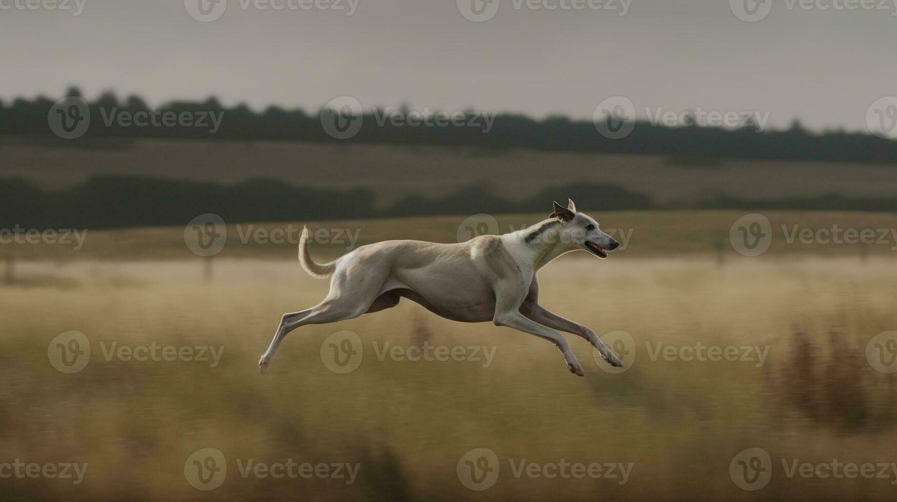 un galgo corriendo a lleno velocidad en un abierto campo foto