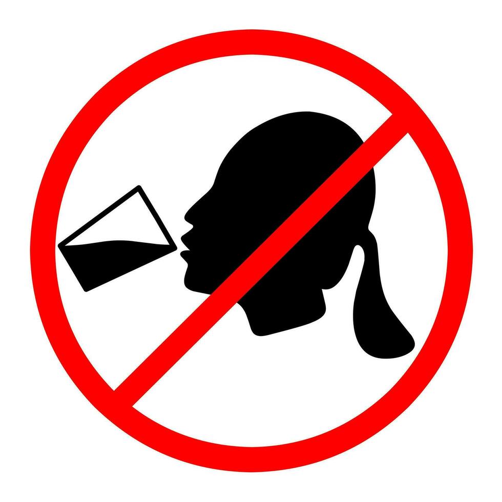 Prohibition of drinking water. Women should not drink with a red circle vector