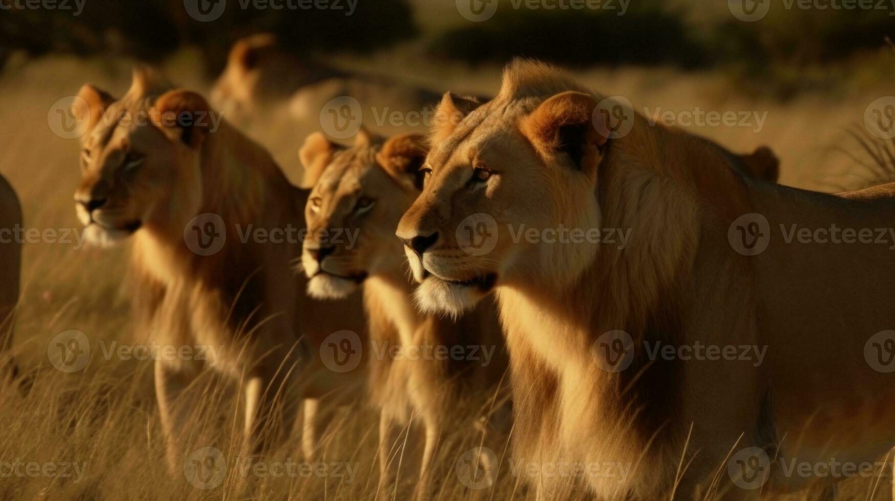 A pride of lions establishing its territory in the savanna photo