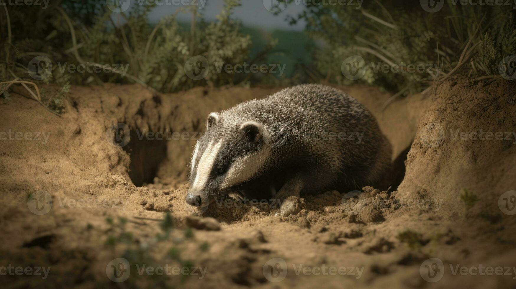 un pequeño madriguera excavado por un tejón para sus familia foto