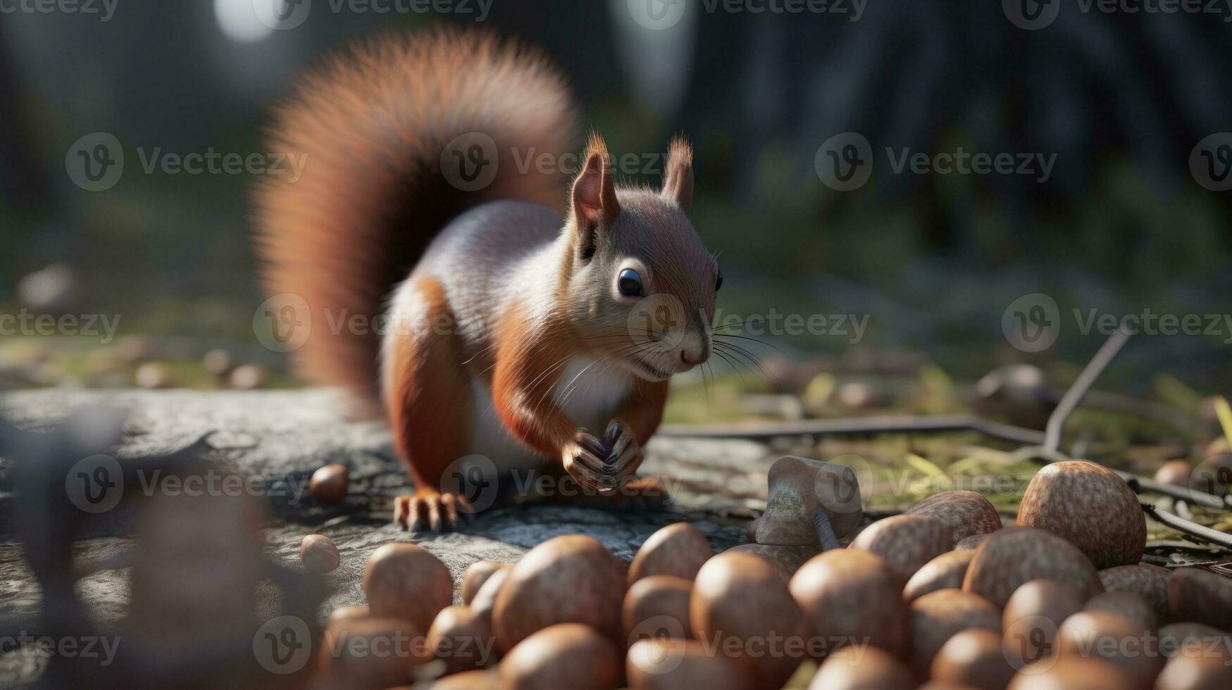 un ardilla reunión y ocultación nueces para el invierno foto