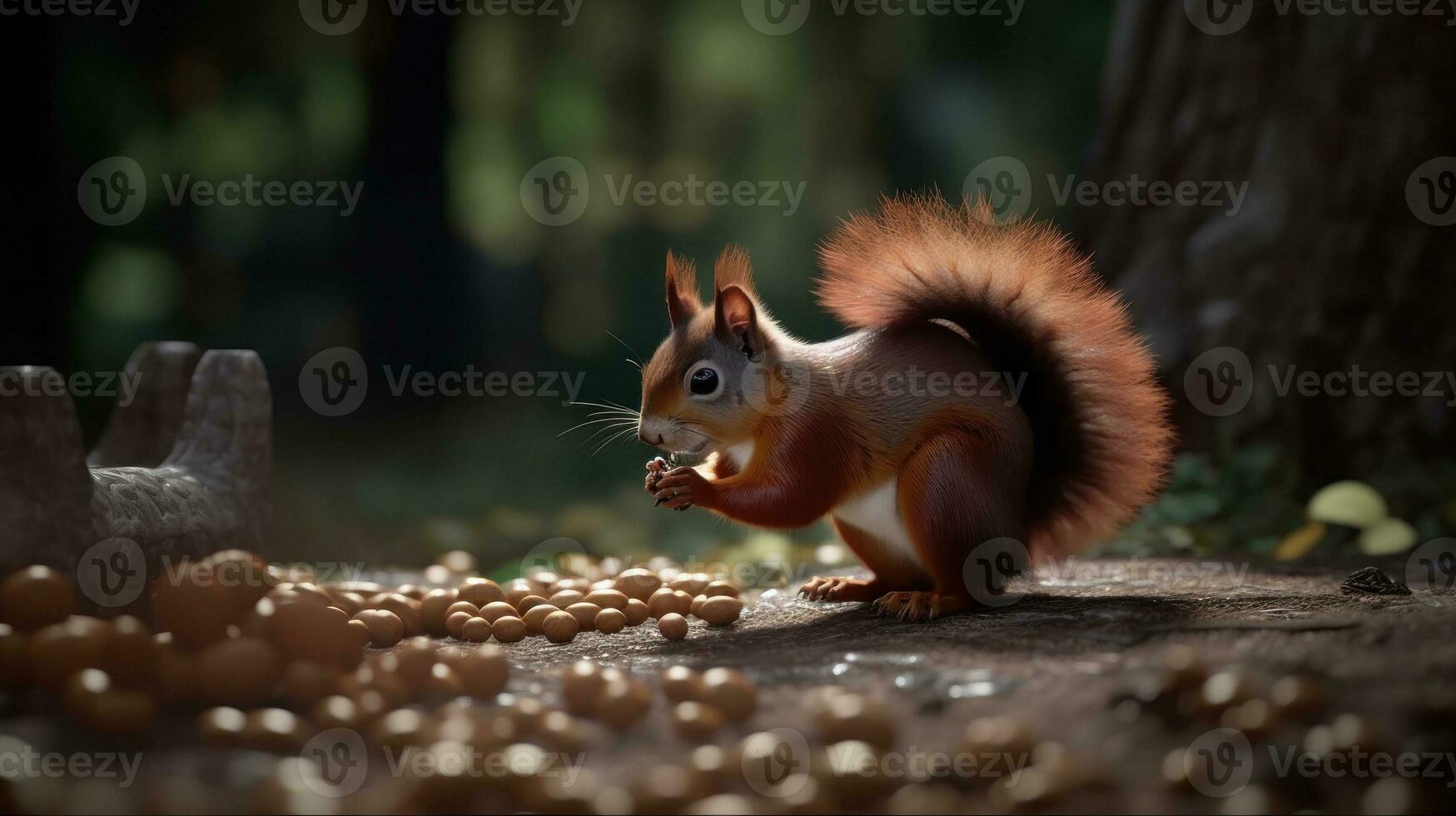 A squirrel gathering and hiding nuts for the winter photo