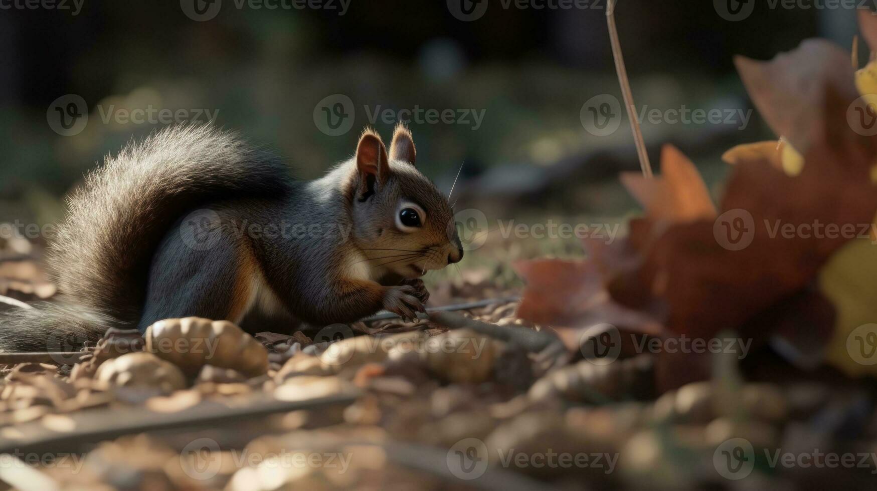 A squirrel gathering and hiding nuts for the winter photo