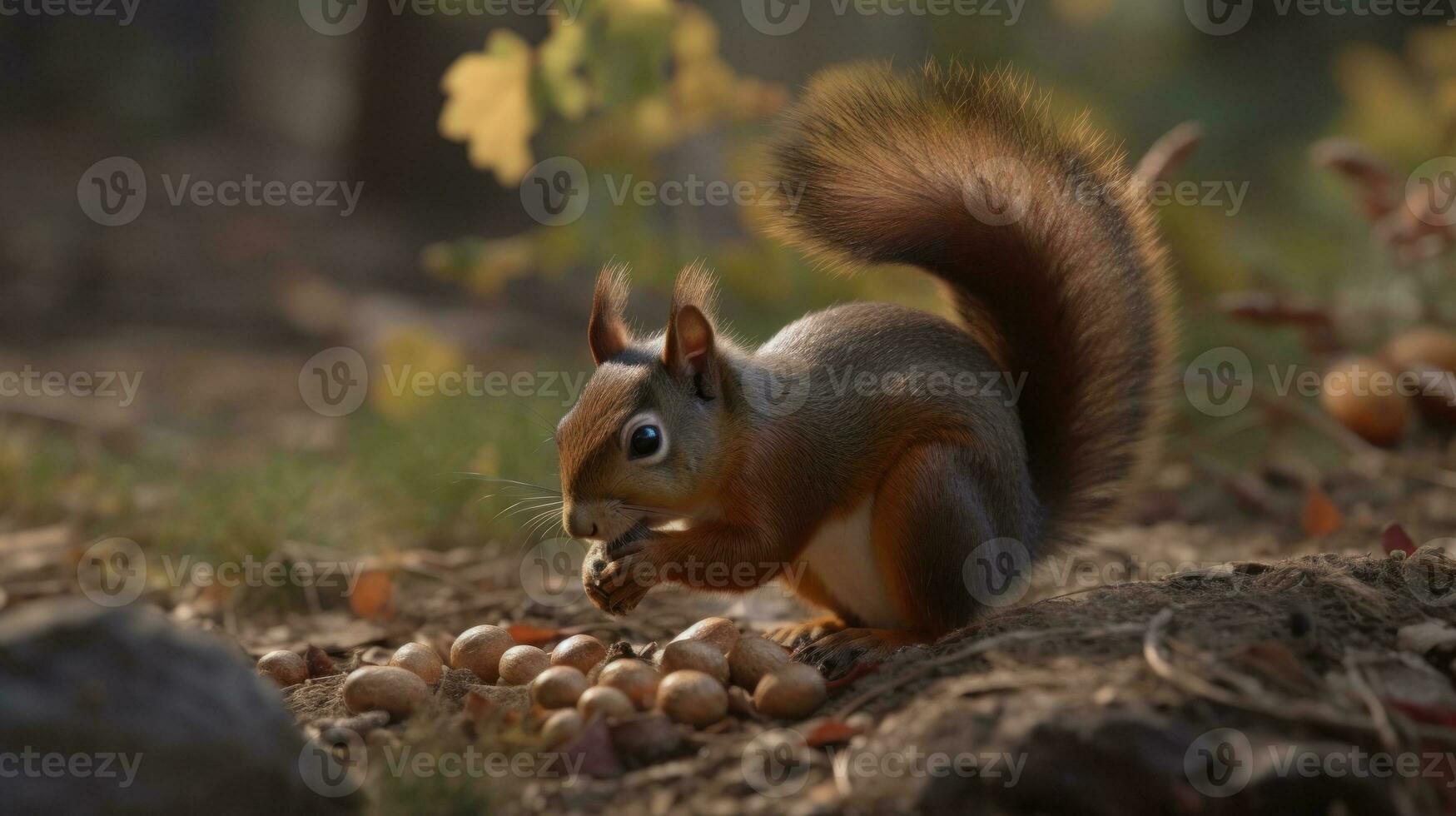 A squirrel gathering and hiding nuts for the winter photo