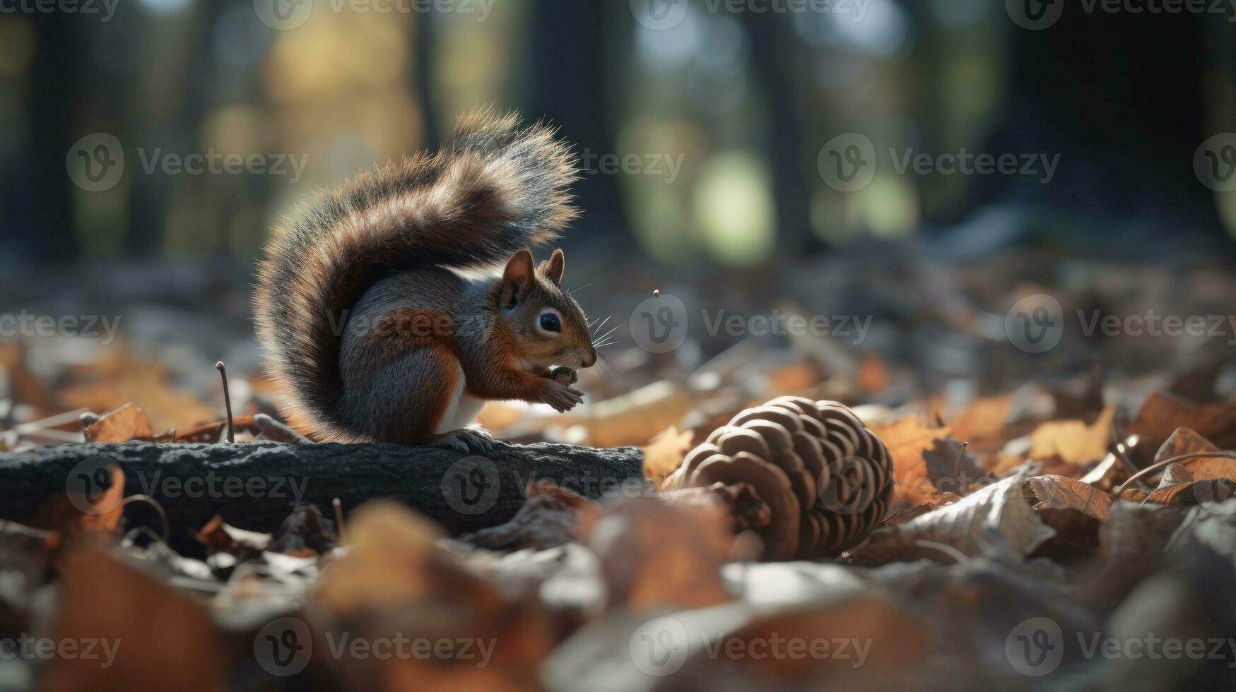 A squirrel gathering and hiding nuts for the winter photo