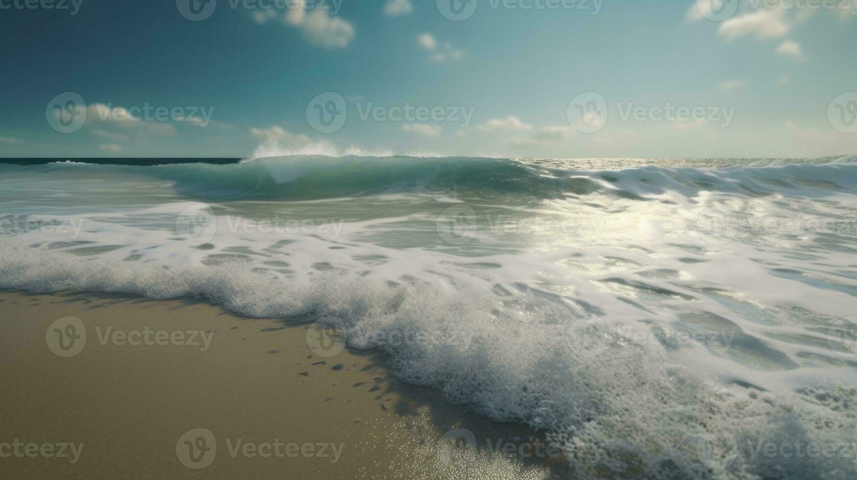 A wave breaking on a tranquil beach photo