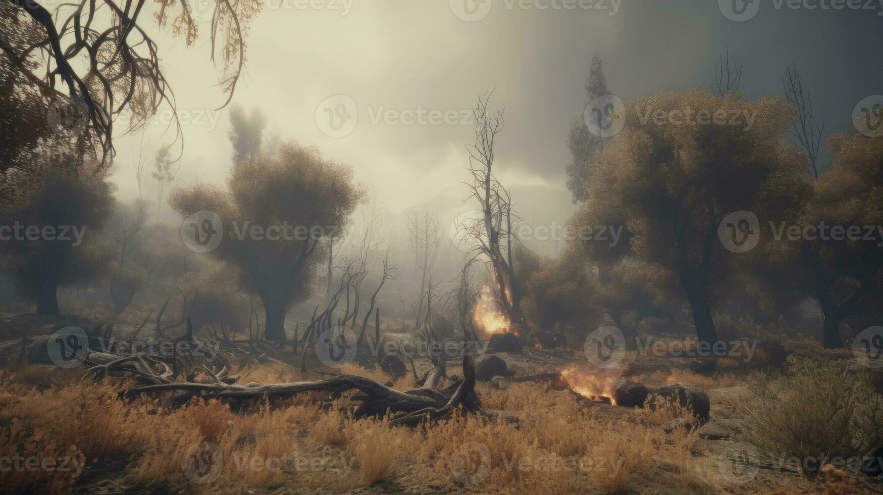 A wildfire slowly regenerating life after destruction photo