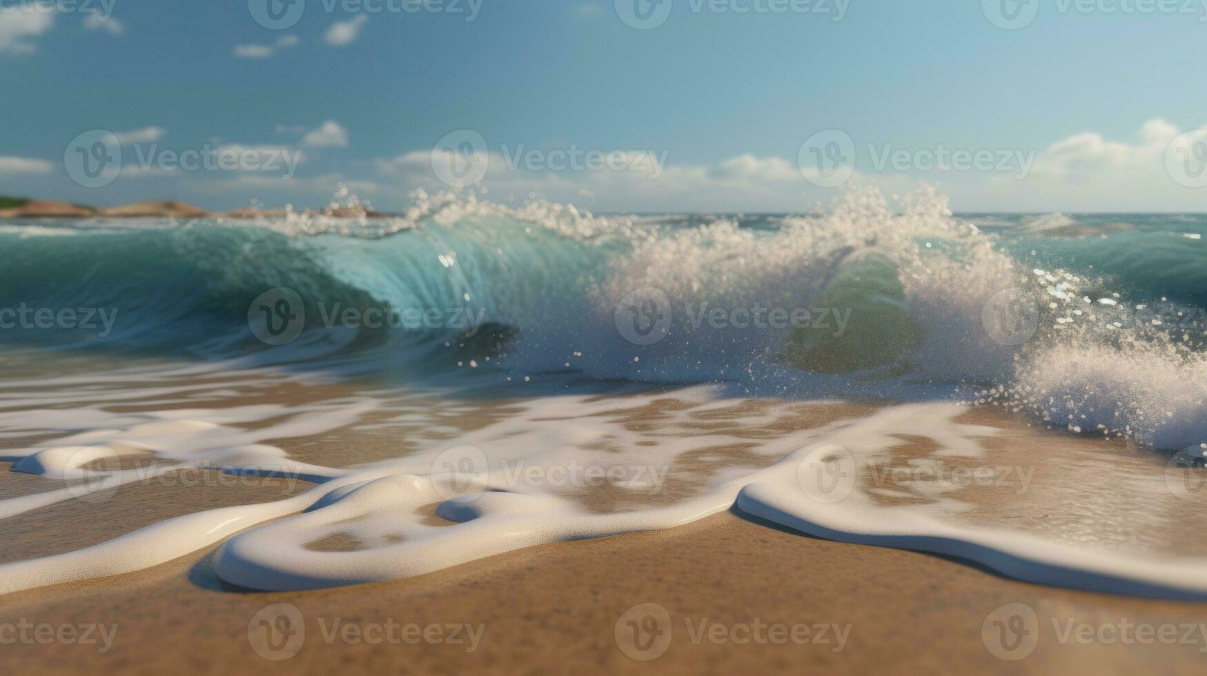 A wave breaking on a tranquil beach photo