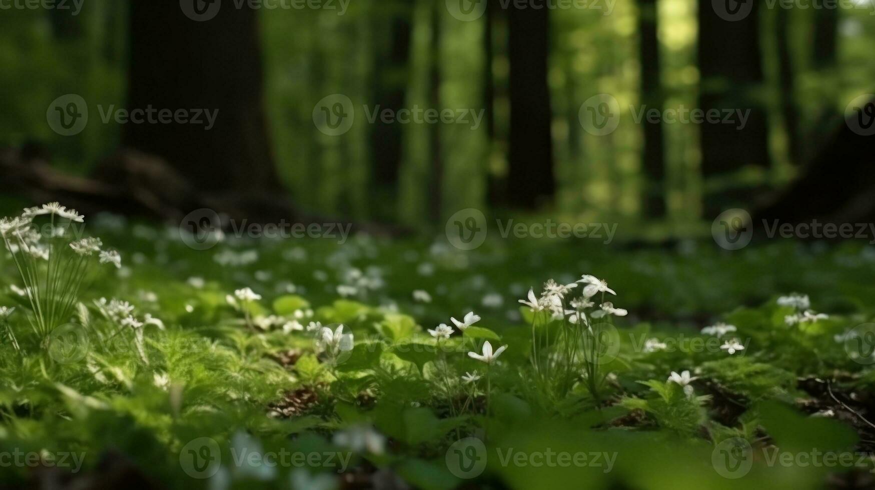 The blossoming of wildflowers in the forest during spring photo