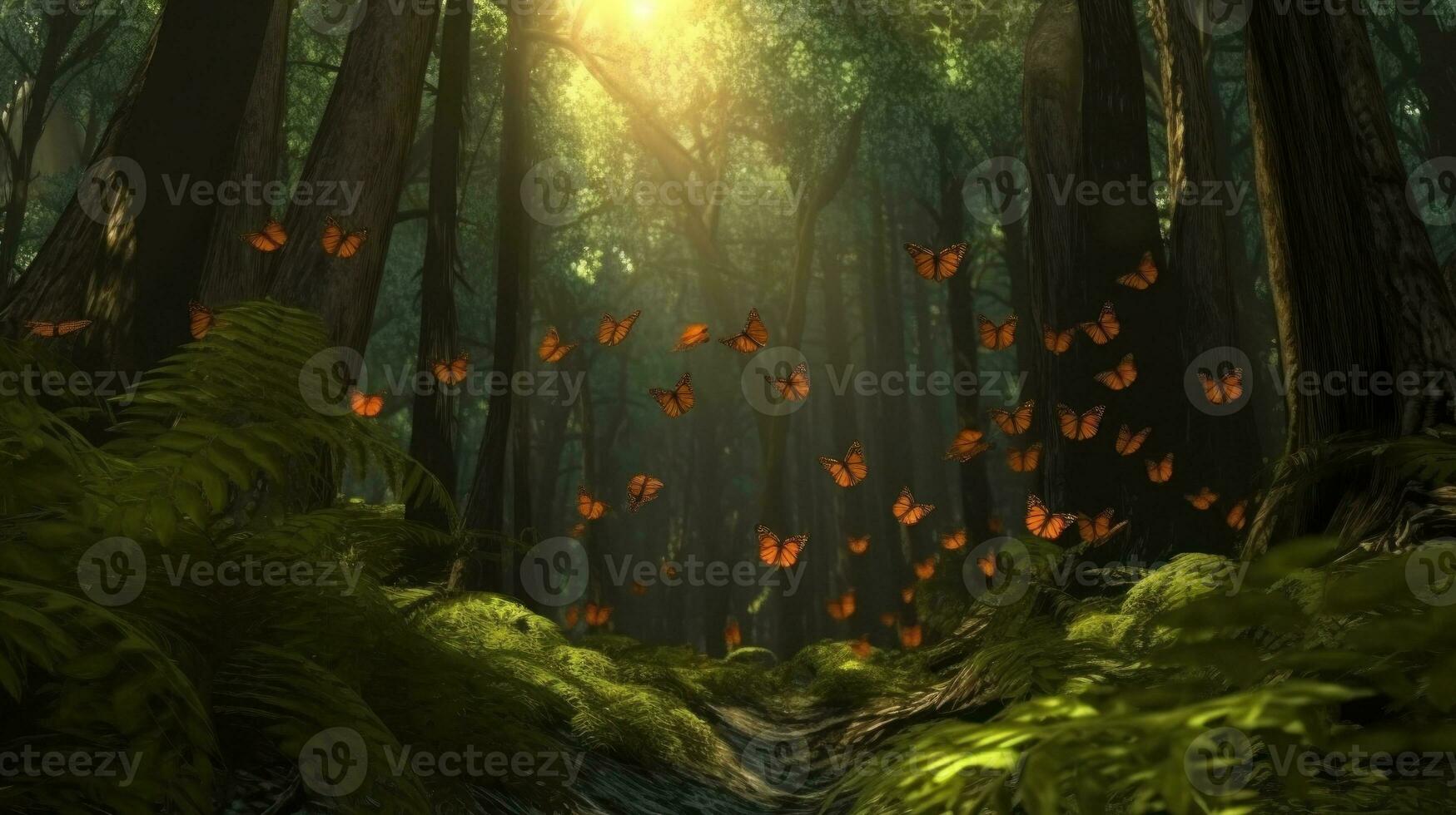 el migración de monarca mariposas mediante el bosque foto