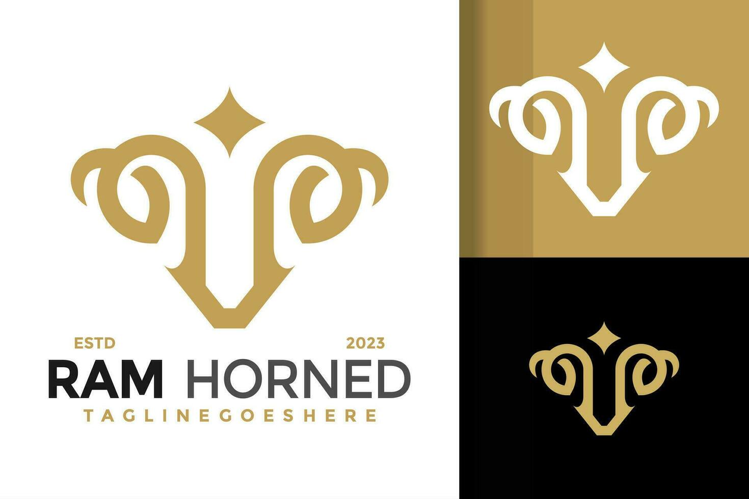 Luxury Ram Horn Star logo design vector symbol icon illustration