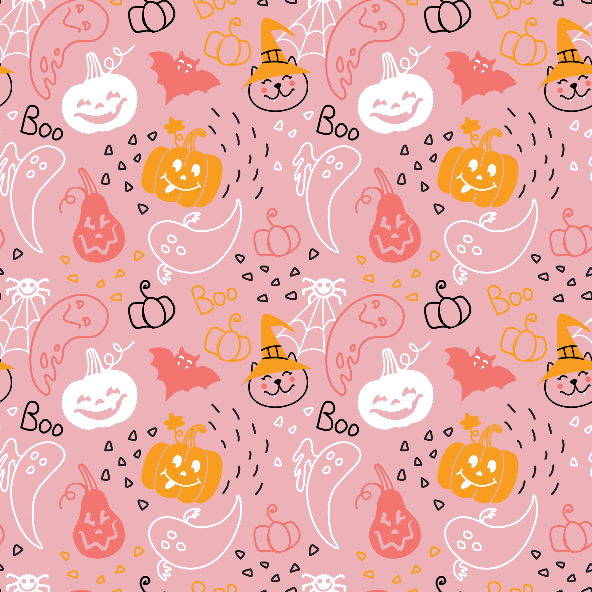 Halloween illustration on pink background. Cute seamless pattern for
