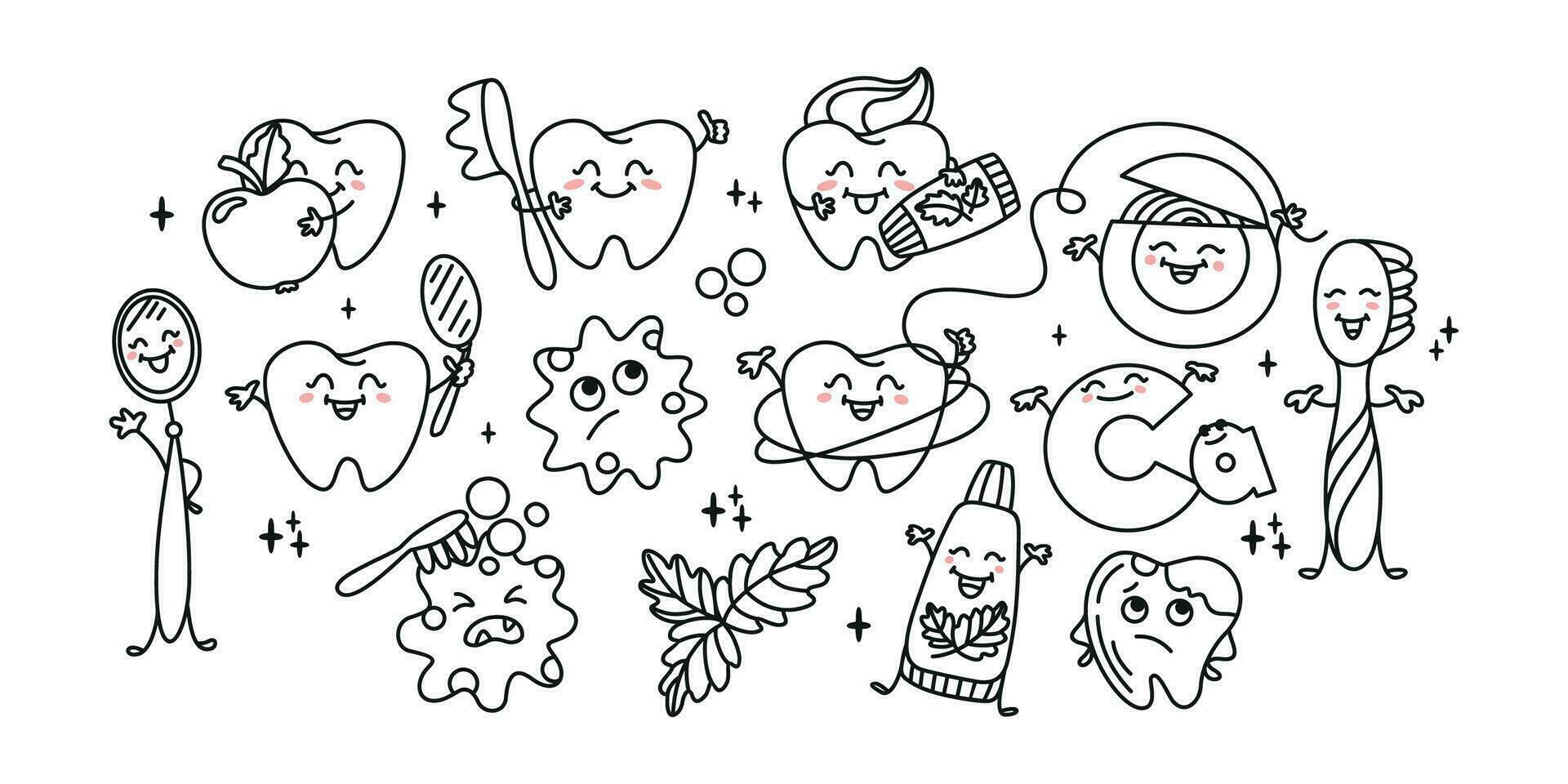 Children's dentistry. Set of illustrations. Vector. vector