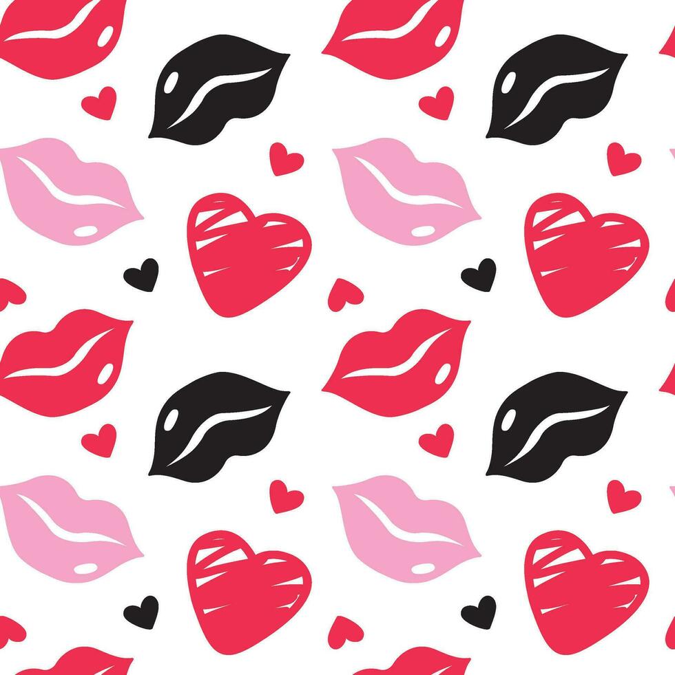 Kisses and hearts. Valentine's Day. Seamless pattern. Vector