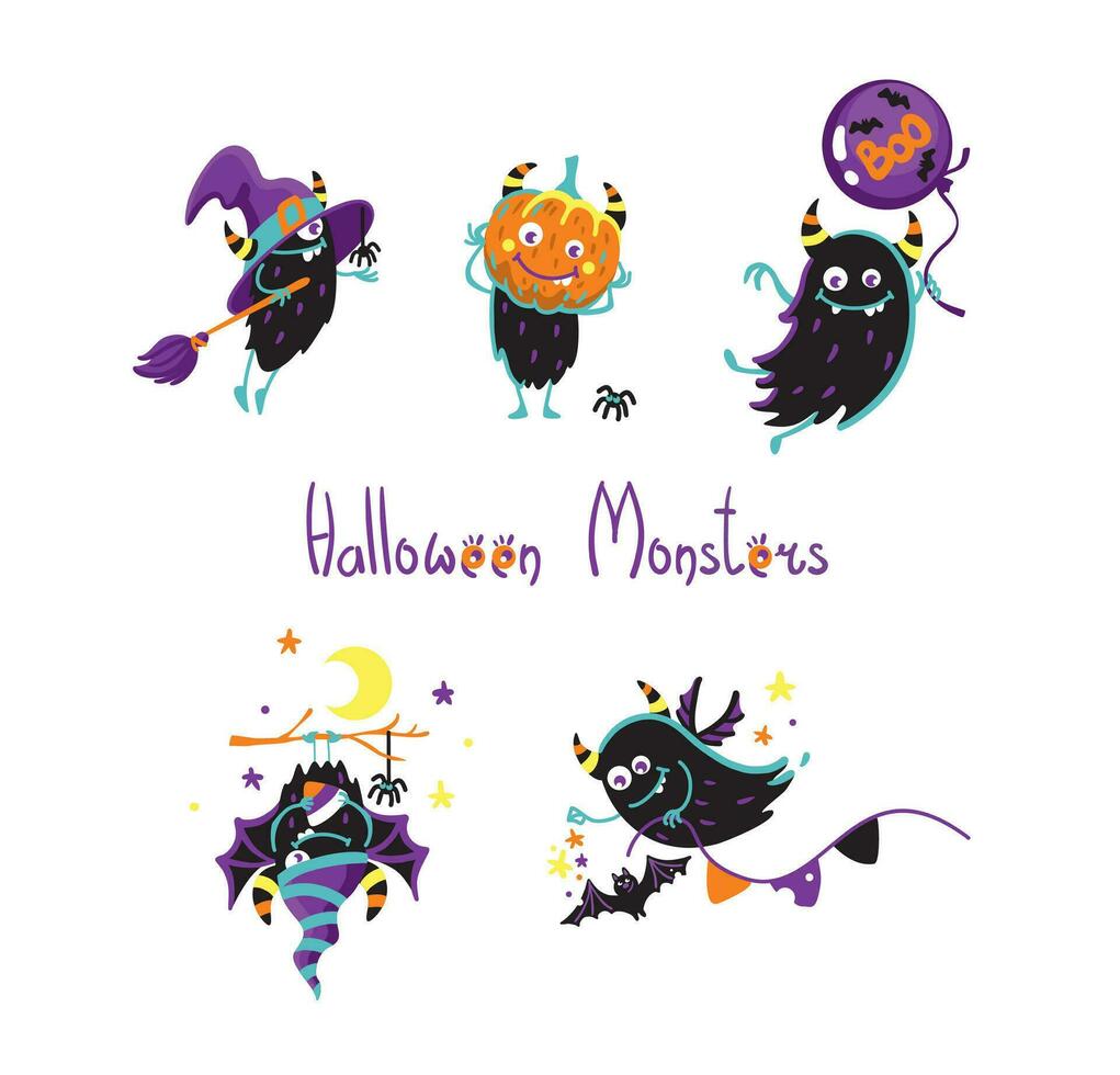 Cute monsters. Halloween kids illustration. Magic halloween. Vector