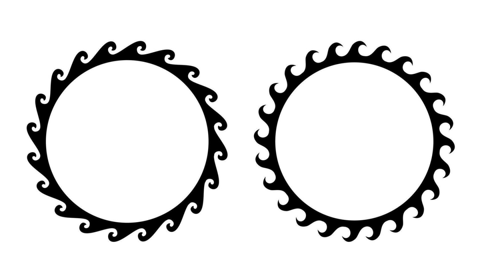 Round wave border frame maori design black and white vector