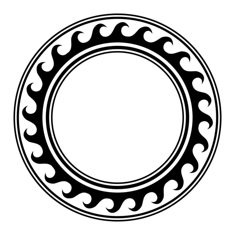 Round wave border frame maori design black and white vector