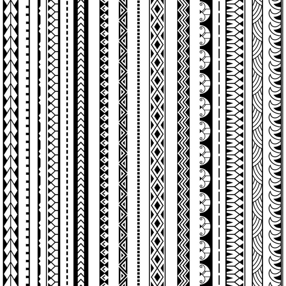 Set of vector ethnic seamless pattern. Ornament bracelet in maori tattoo style. Geometric border african style. Vertical pattern. Design for home decor, wrapping paper, fabric, carpet, textile, cover