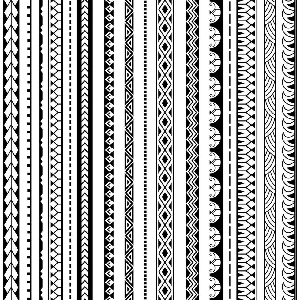 Set of vector ethnic seamless pattern. Ornament bracelet in maori tattoo style. Geometric border african style. Vertical pattern. Design for home decor, wrapping paper, fabric, carpet, textile, cover