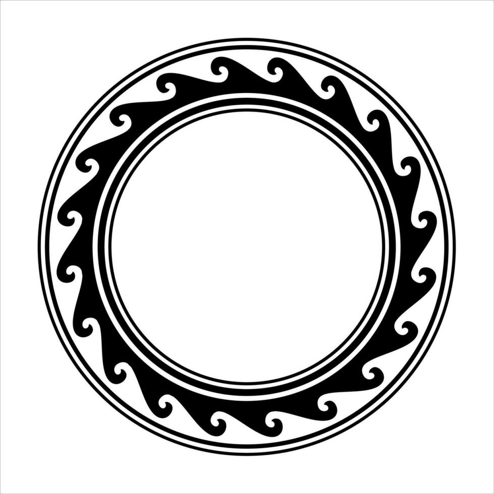 redondo ola frontera marco maorí diseño negro y blanco vector