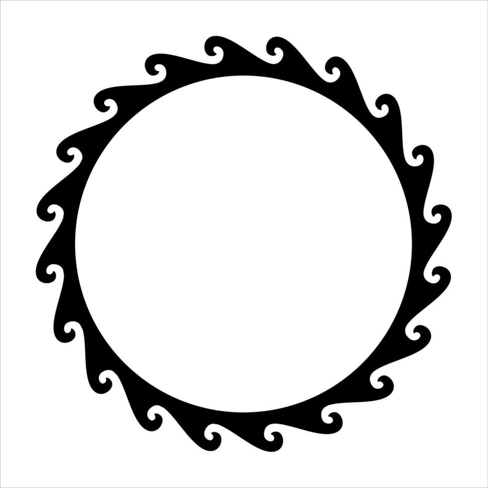 Round wave border frame maori design black and white vector