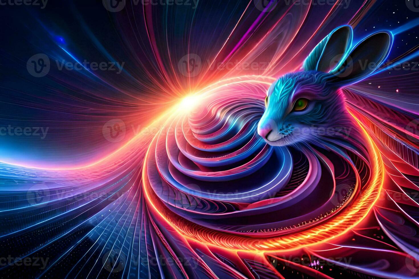 rabbit with galaxy theme and colorful light background, AI Generate photo