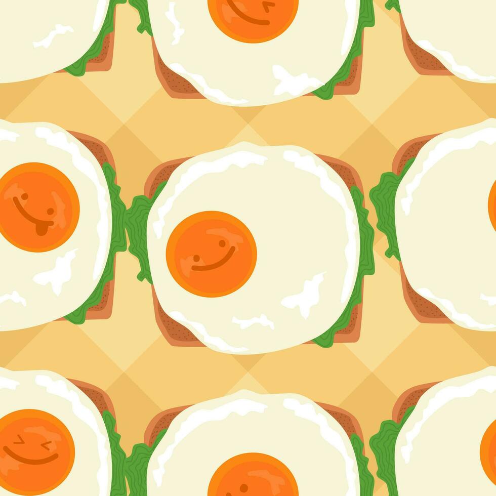 fried egg toast pattern, food wrapping paper pattern, breakfast vector