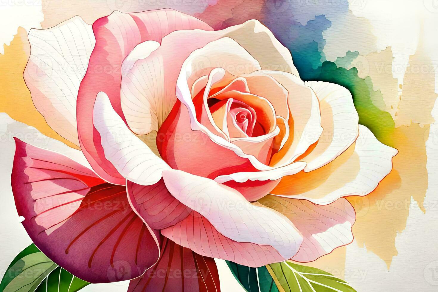 watercolor illustration of a blossoming rose. AI generate photo