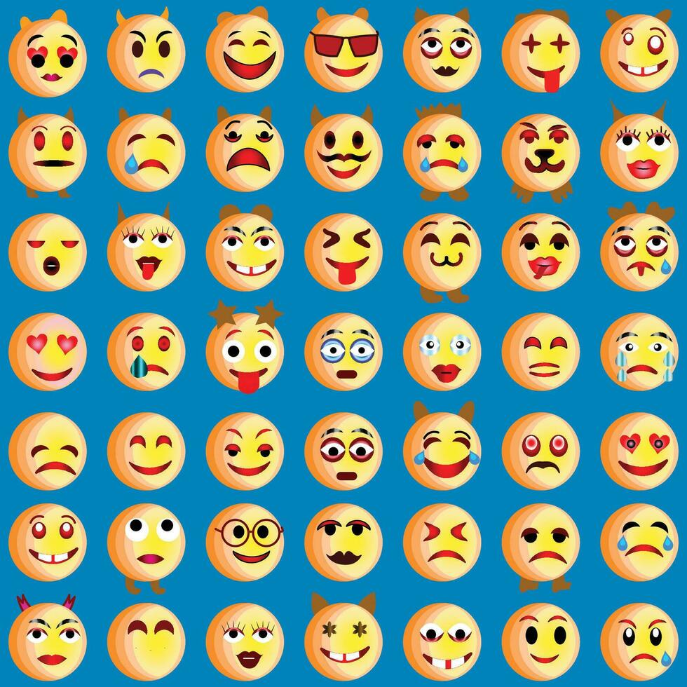 Set of Emoticons. Set of Emoji. Smile icons, Funny cartoon yellow emoji and emotions icon collection. Mood and facial emotion icons. Crying, smile, laughing, joyful, sad, angry and happy faces, vector