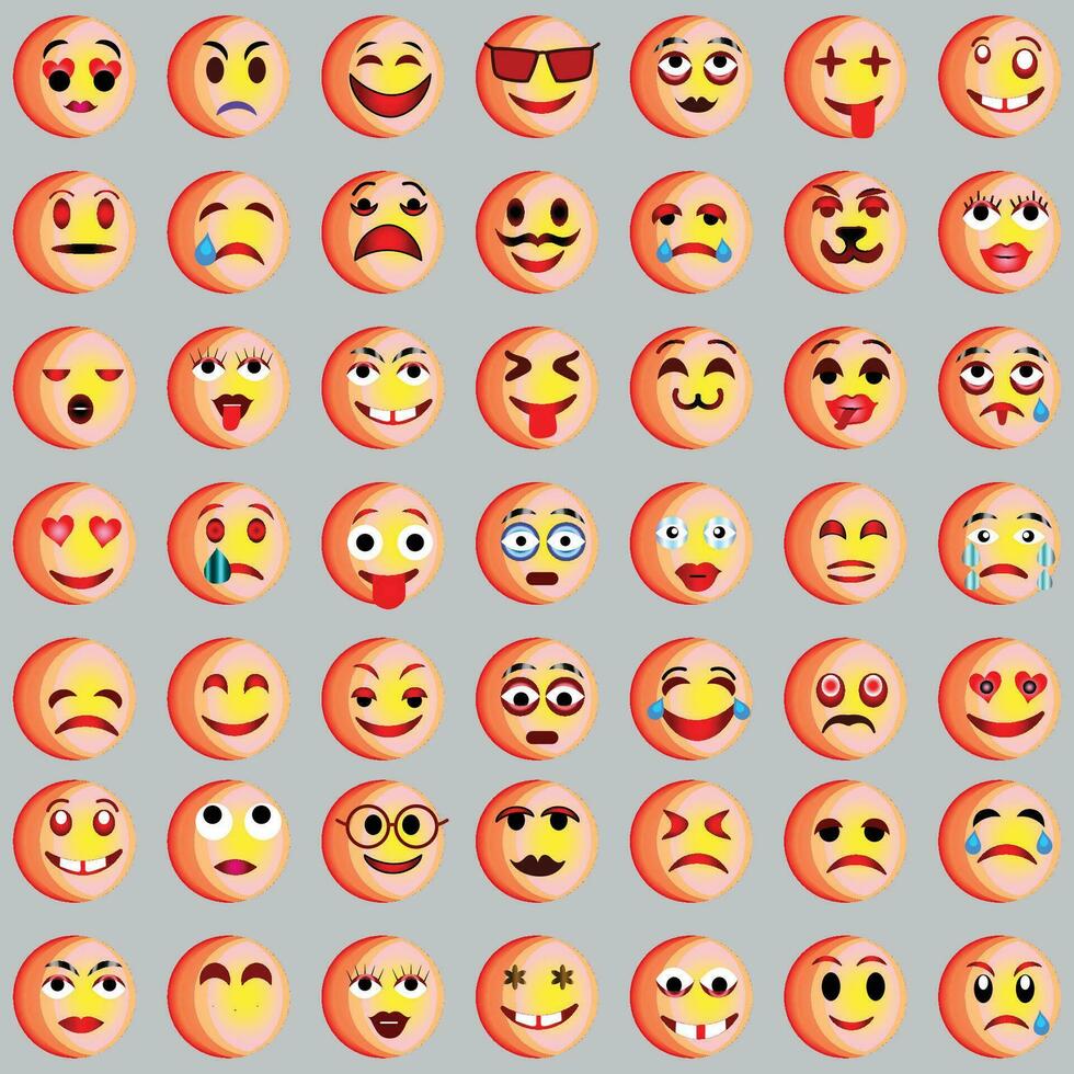 conjunto de emoticonos conjunto de emojis sonrisa iconos, gracioso dibujos animados amarillo emoji y emociones icono recopilación. estado animico y facial emoción iconos llanto, sonrisa, reír, alegre, triste, enojado y contento caras, vector