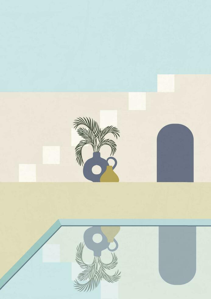 Minimalist landscape, Moroccan style simple architecture poster. vector