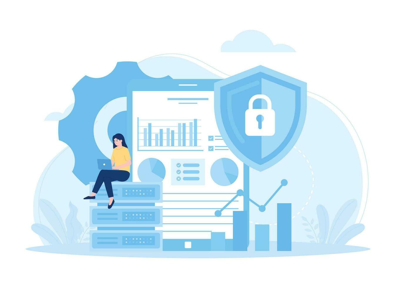 Check analyst data security trending concept flat illustration vector