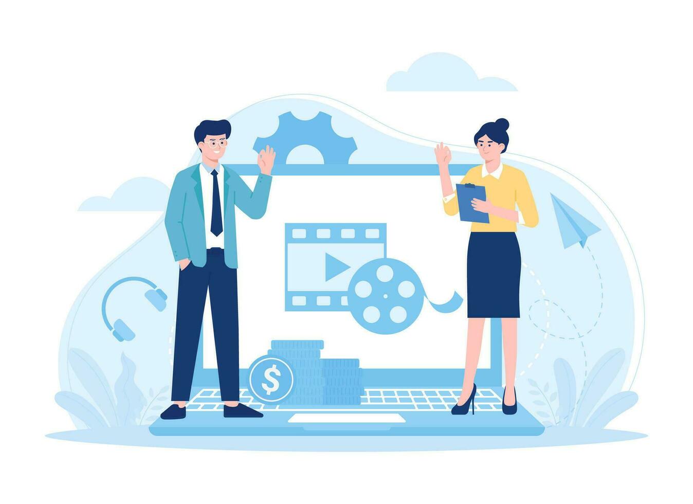 Collab for content trending concept flat illustration vector