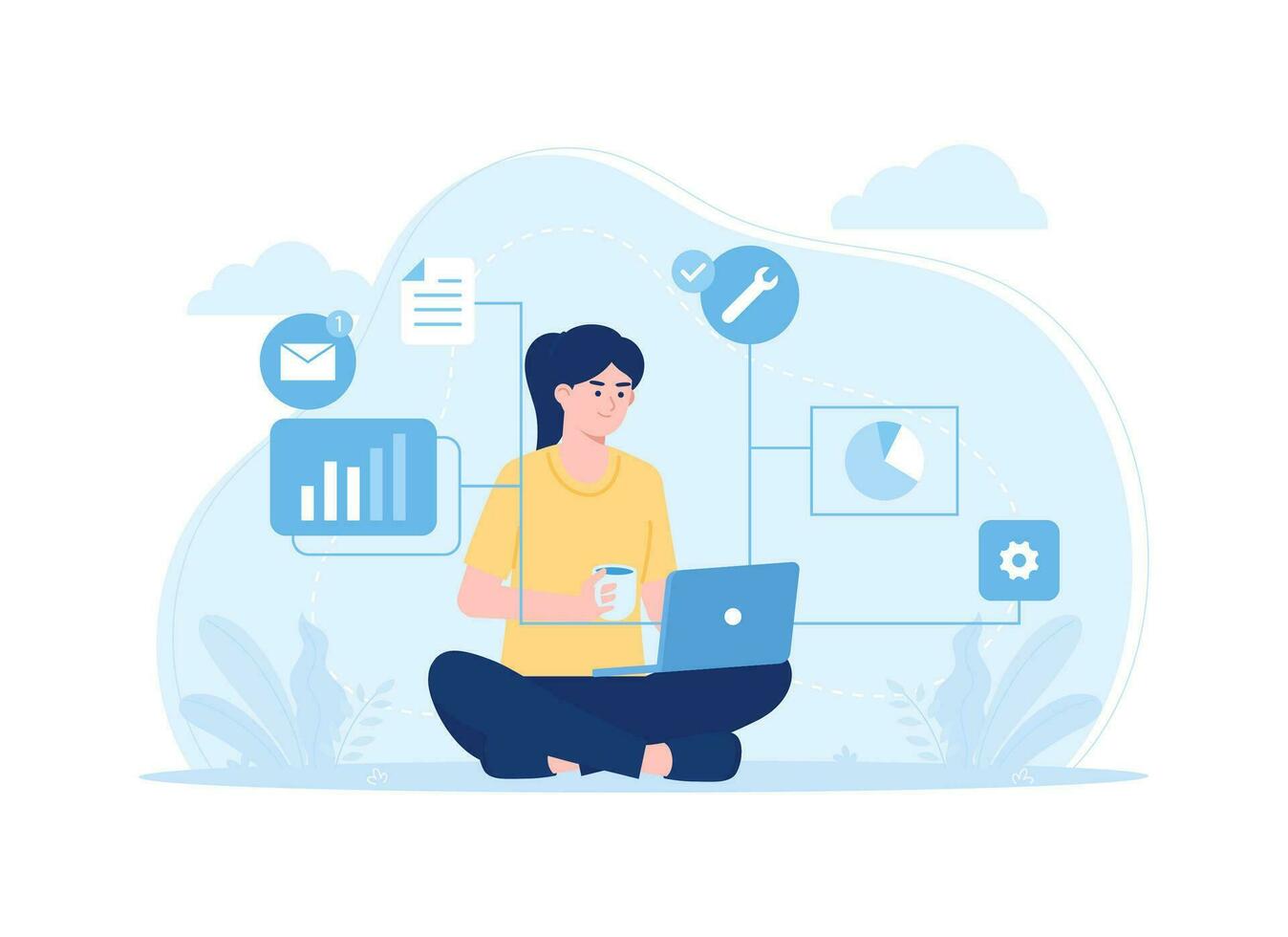 Multitasking trending concept flat illustration vector