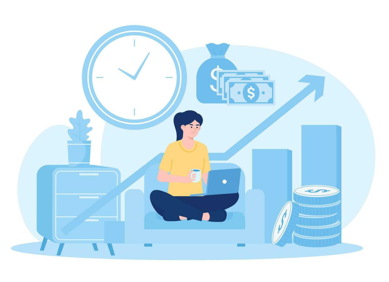 Analyze money growth data concept flat illustration vector