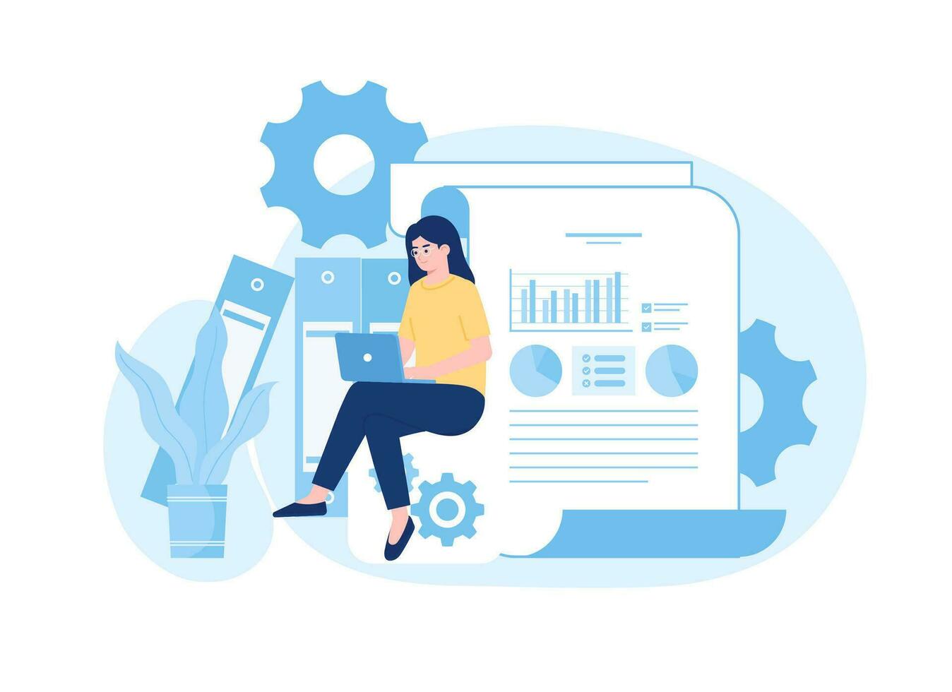 Data analyst with documents concept flat illustration vector