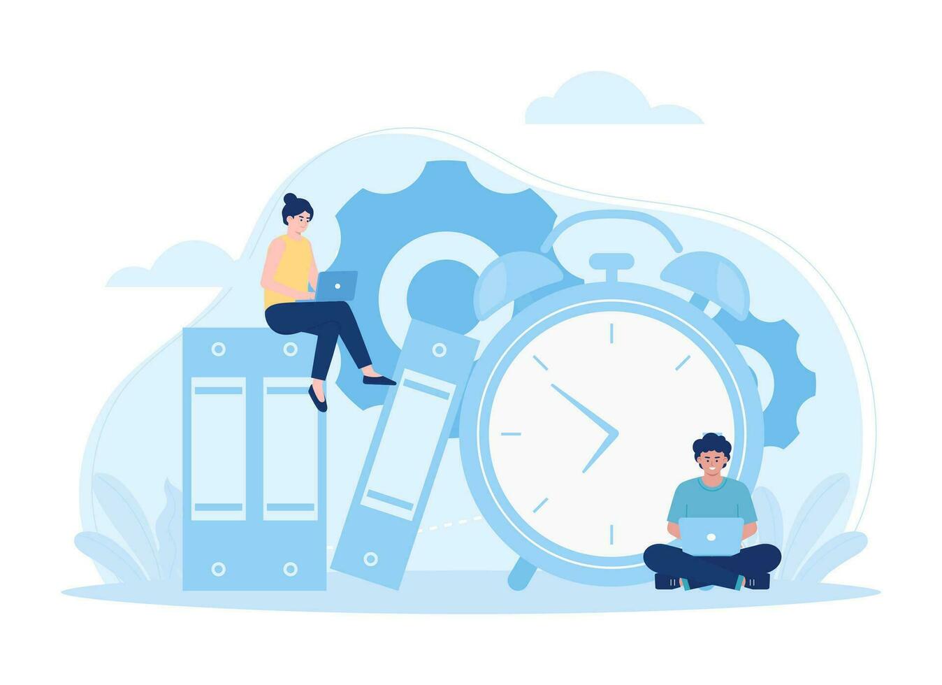 Chasing time for a project trending concept flat illustration vector