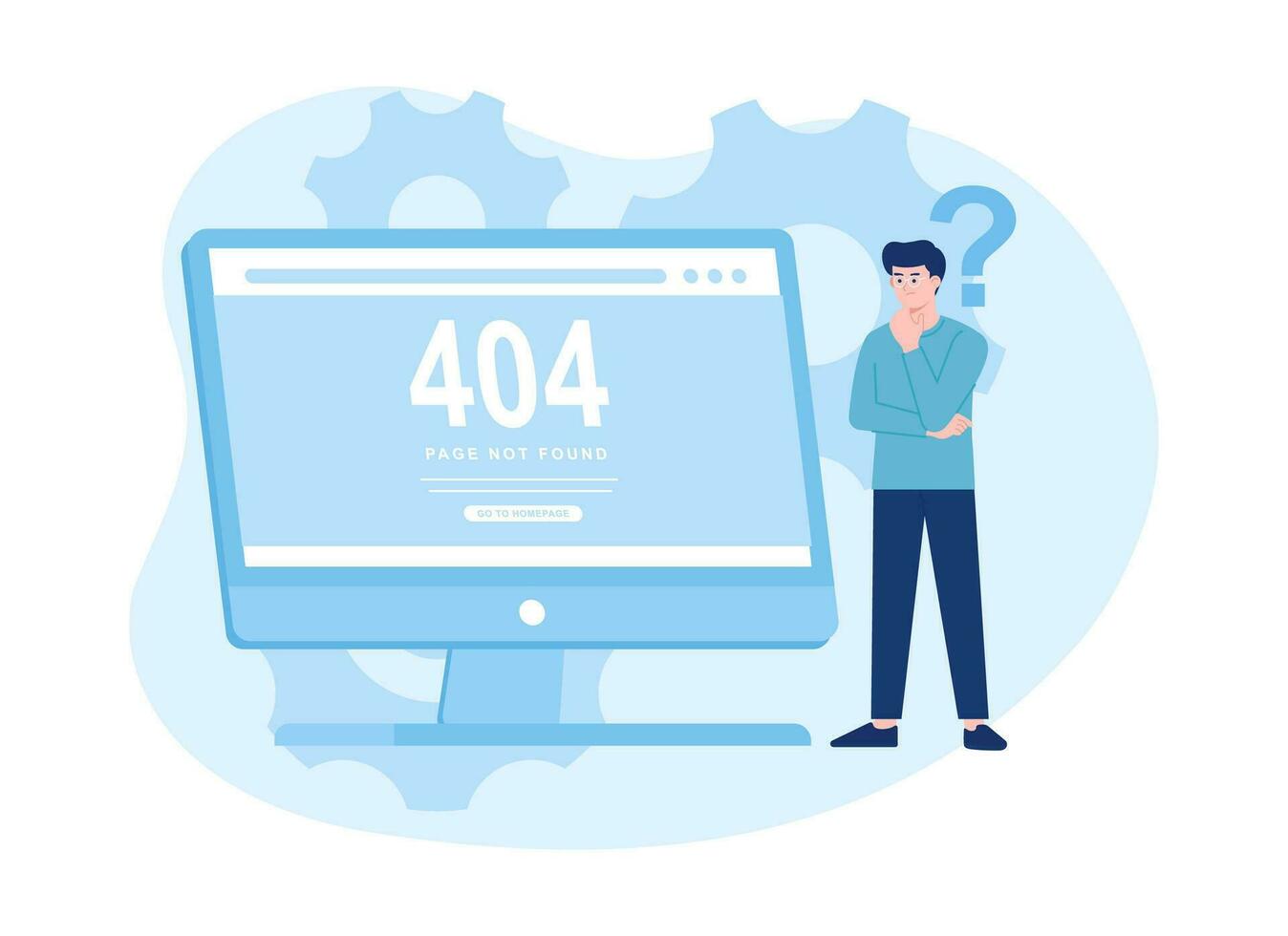 Thinking of a 404 error solution trending concept flat illustration vector