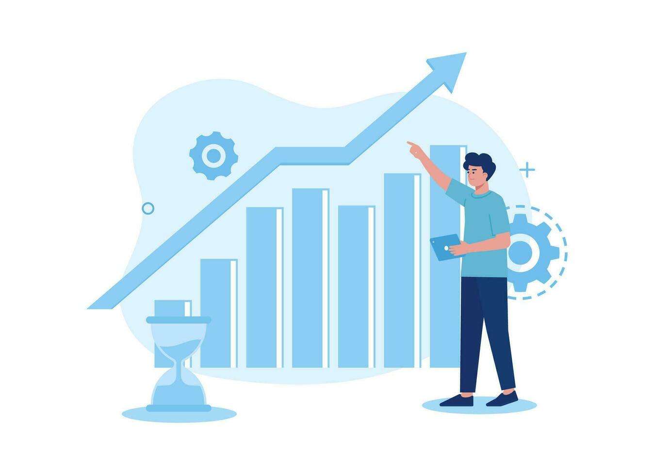 People analyzing growth chart, trending flat illustration vector