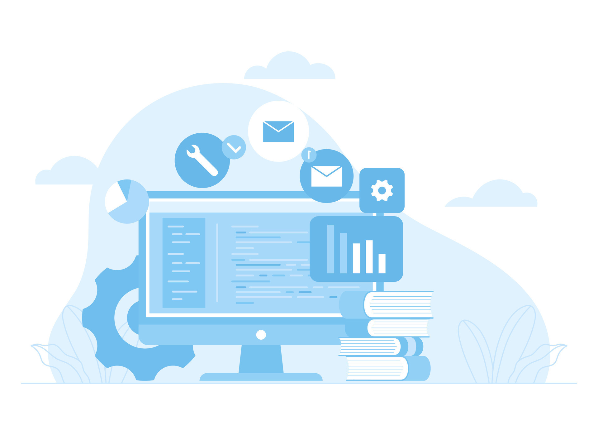 flowchart icon with computer trending concept flat illustration ...