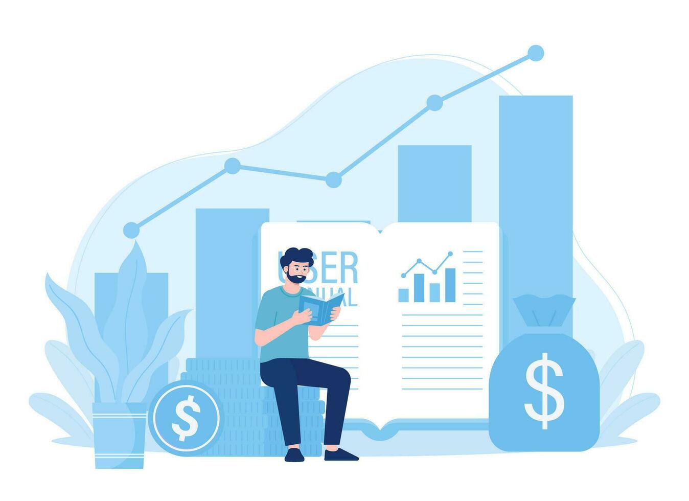 Study the business data handbook concept flat illustration vector