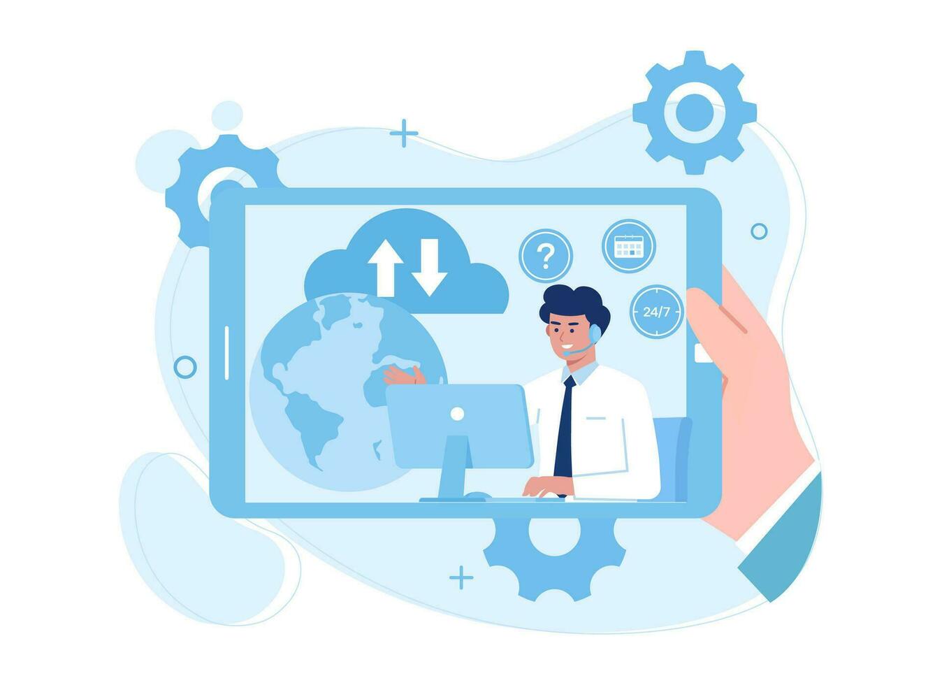 Support center customer service concept, trending flat illustration vector