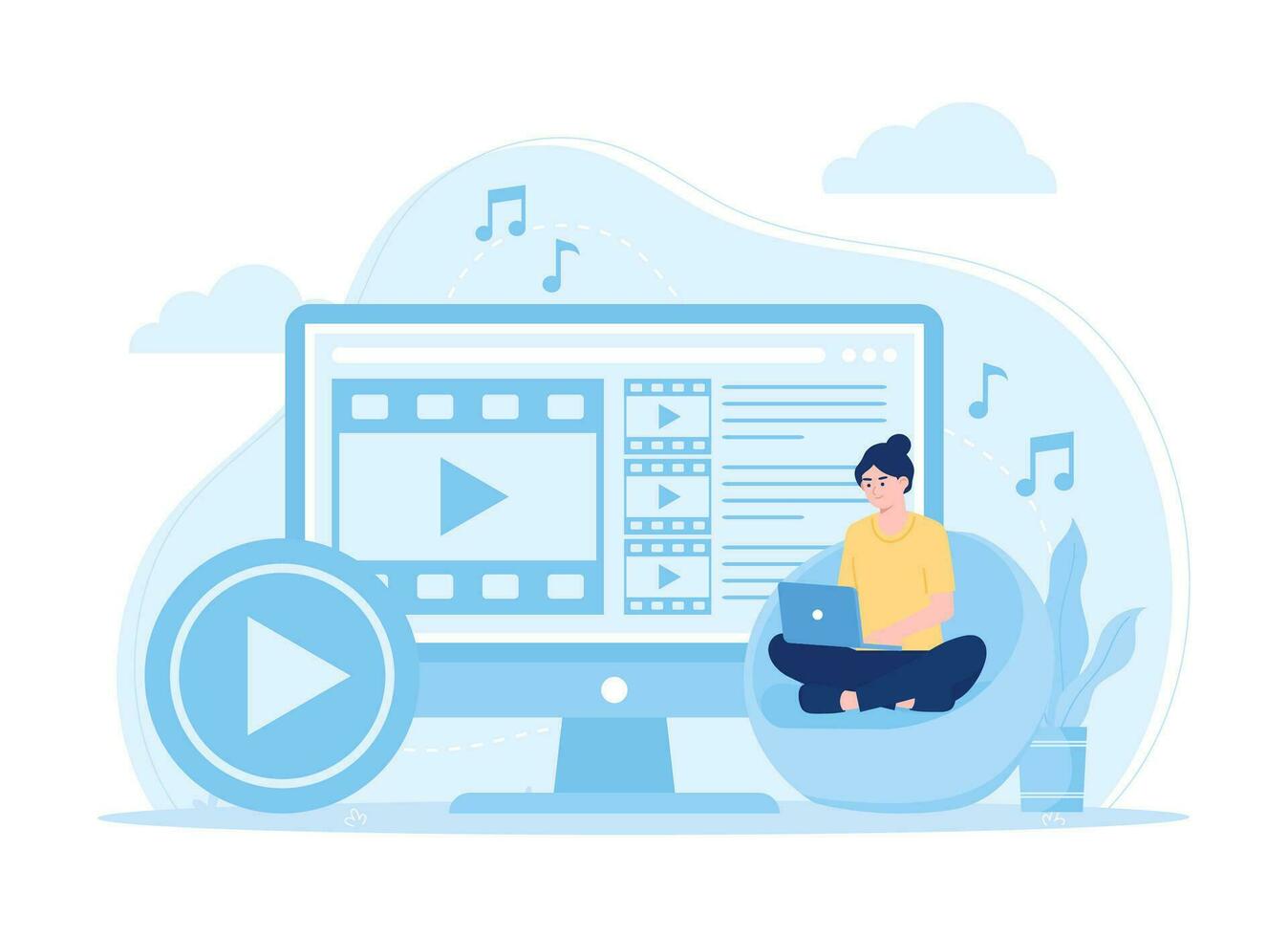 Relax with youtube trending concept flat illustration vector
