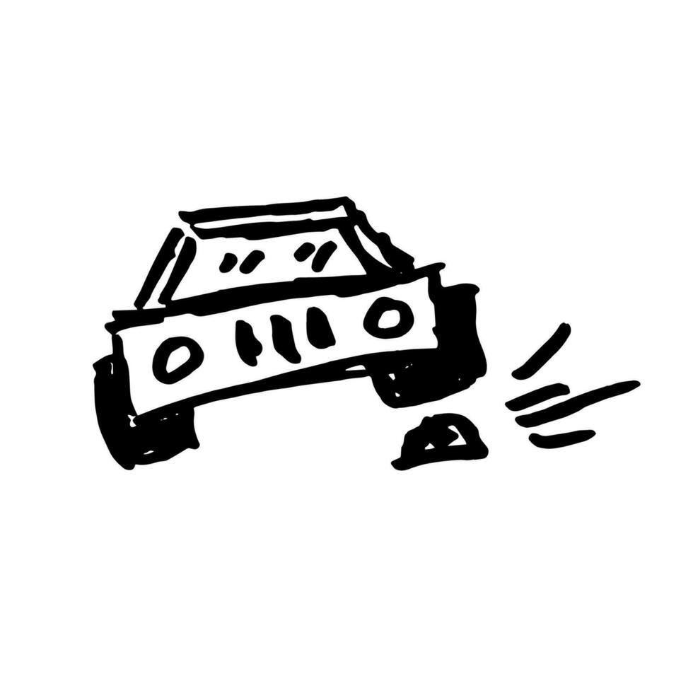 Car hit rock doodle drawing marker style vector