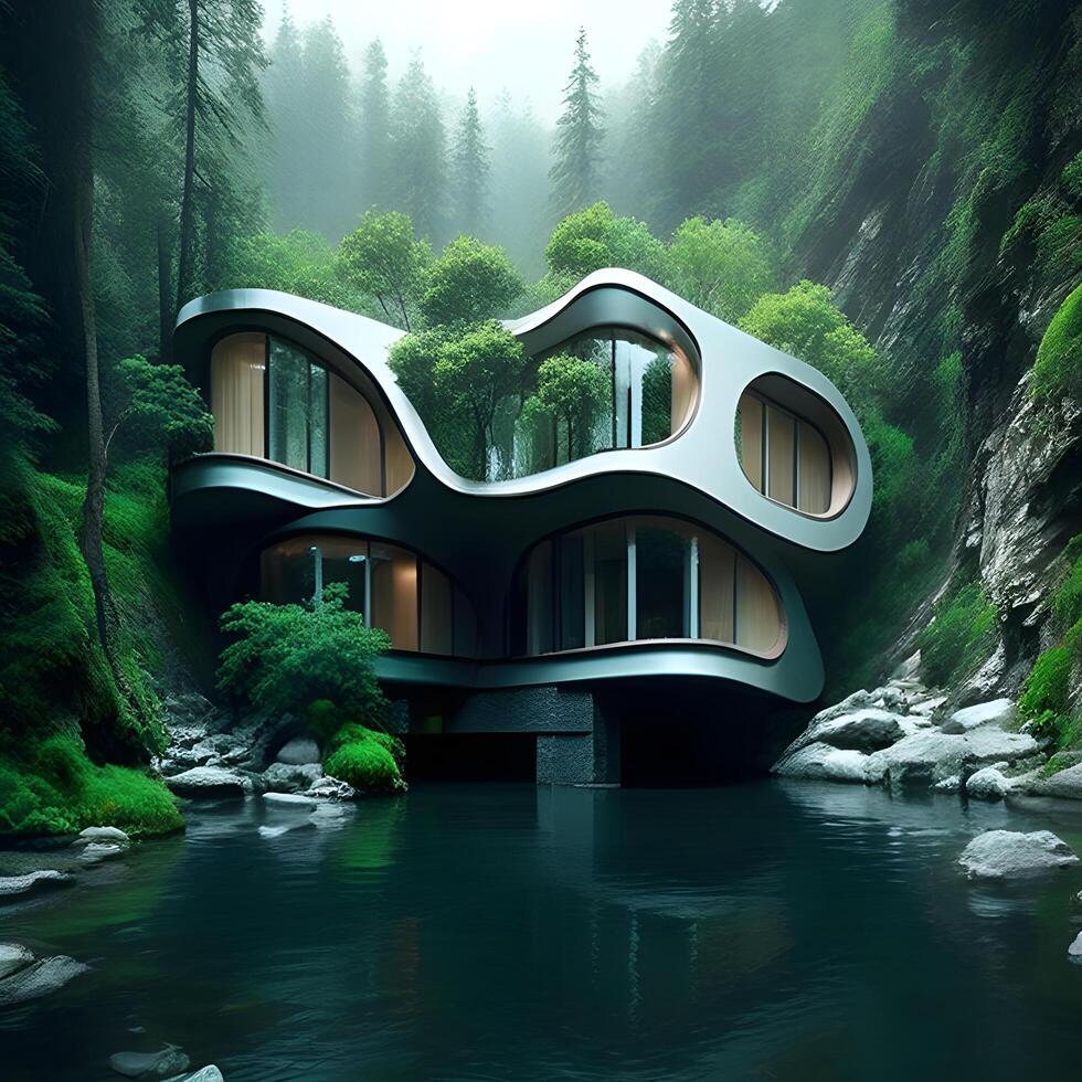 House embedded into the River terrain design. . photo