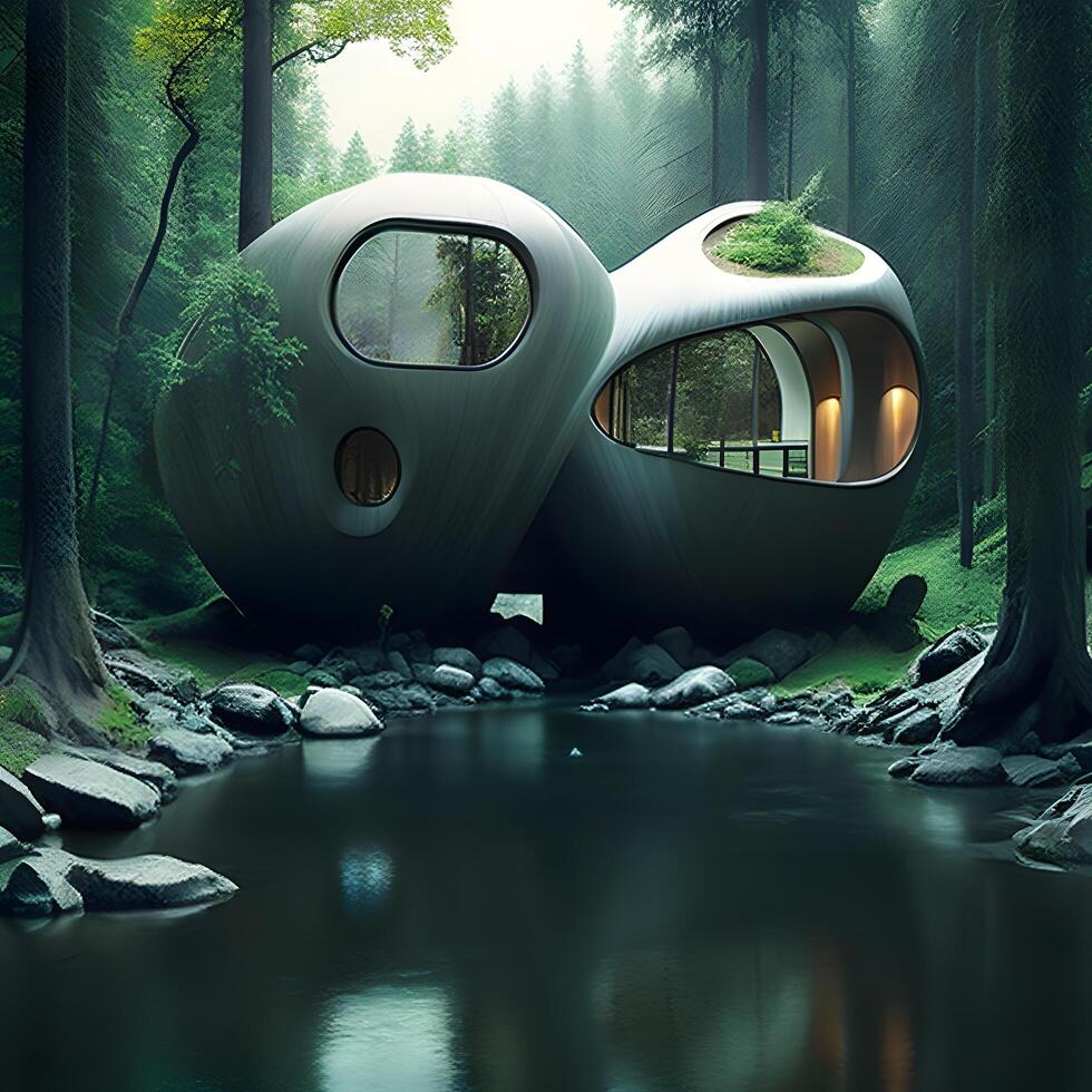 House embedded into the River terrain design. . photo
