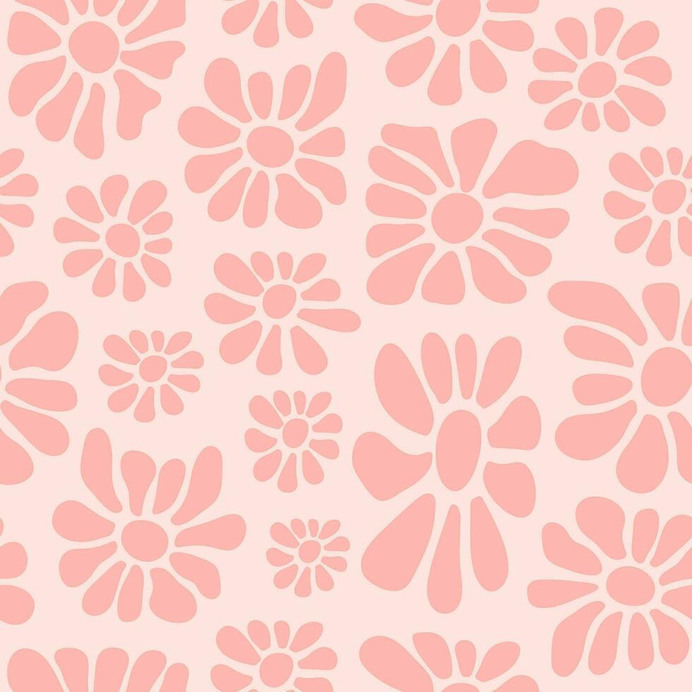 Matisse aesthetic seamless pattern. Abstract floral background in pink pastel colors. Organic naive print in trendy retro 60s, 70s style. Monochrome vector illustration