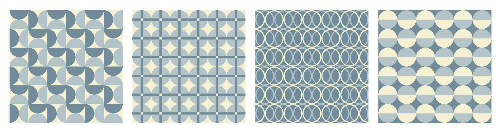 Trendy aesthetic retro set monochrome geometric seamless patterns. Modern abstract background. Blue and beige colors. Vector illustration