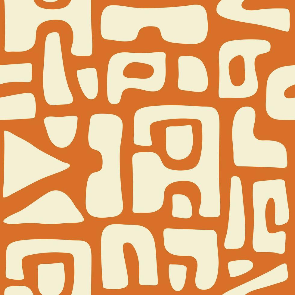 Abstract seamless pattern with beige organic cut out shapes on a orange background. Trendy vector collage.